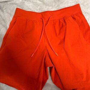 lululemon athletica Men’s Bright Orange Athletic Drawstring Shorts